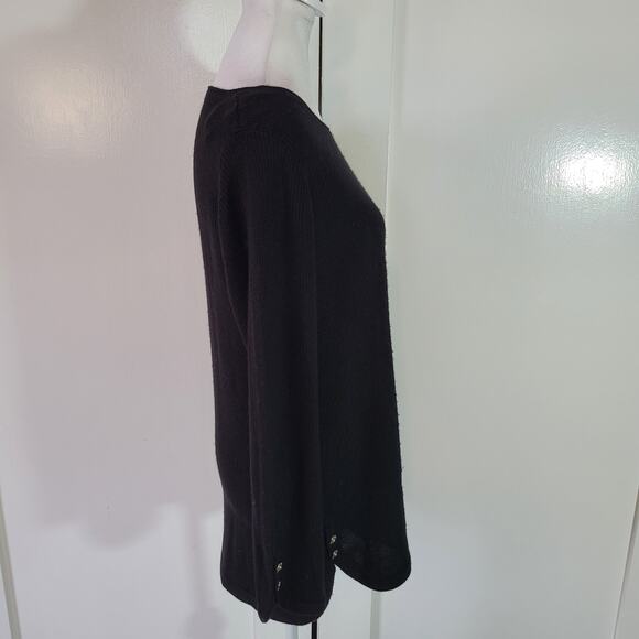 Calvin Klein Size M Black Tunic Sweater Gold Button Contrast Detail Sleeves - Picture 2 of 10